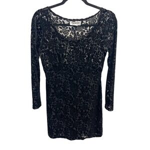Vintage 90s Sense Black Burnout Velvet Floral Mesh Mini Dress Whimsigoth MEDIUM
